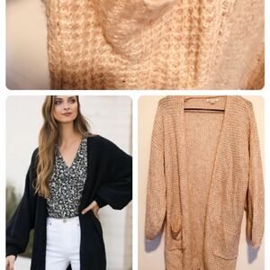 American Eagle 🦅 waffle knit fuzzy oversized puff sleeve pocket cardigan